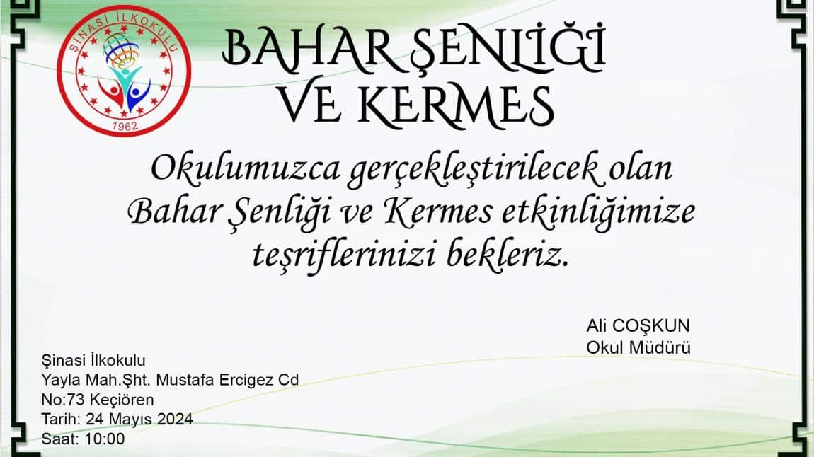 Bahar Şenliği ve Kermes Etkinliğimize Bekliyoruz